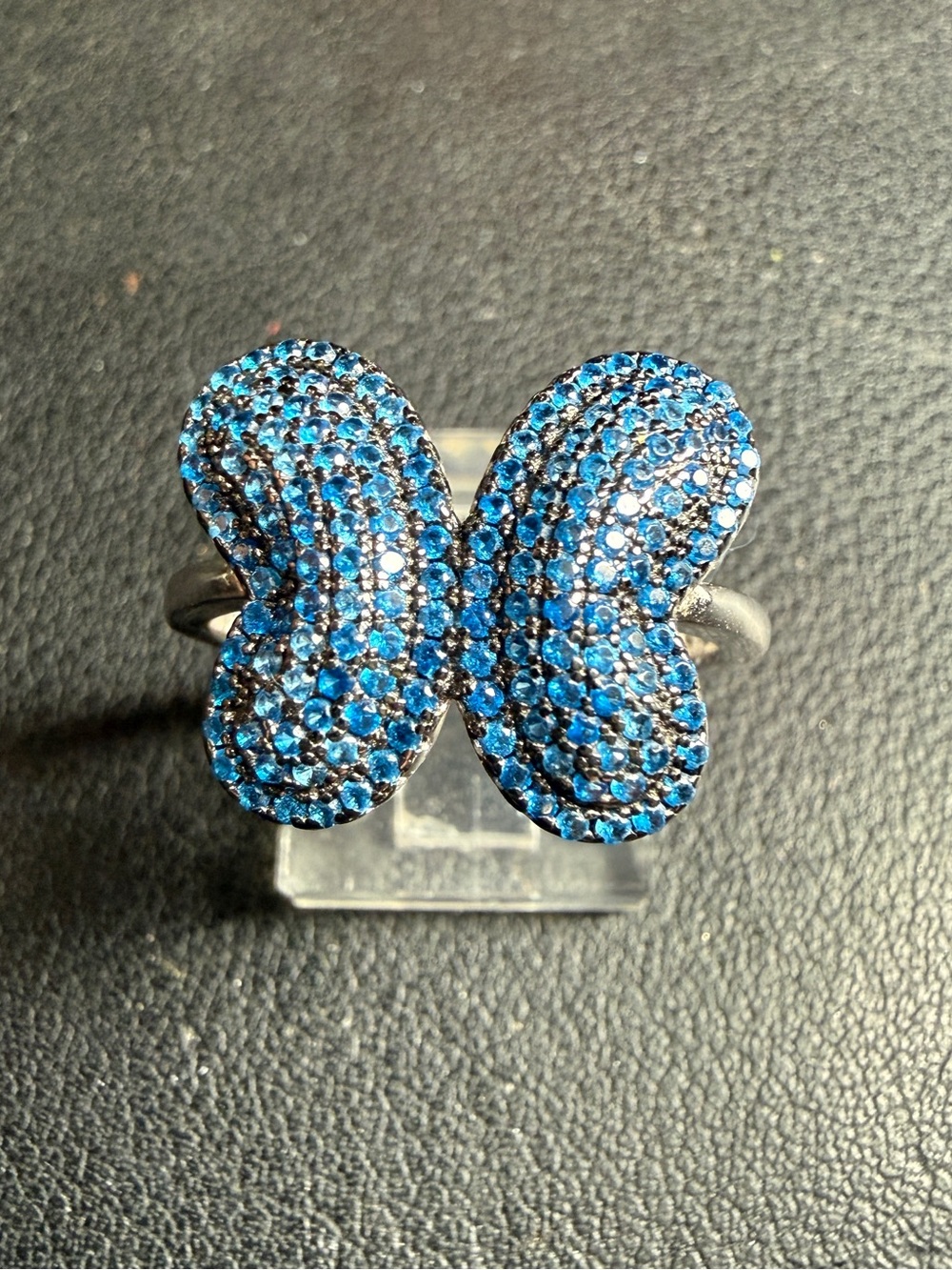 Estate Sterling Silver Round-Cut Blue Gemstone Paved Butterfly Ring Size 9